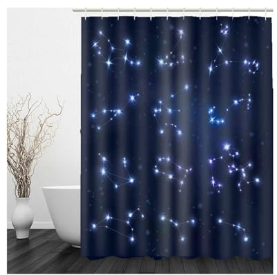 Homxi Duschvorhang mit Ösen,165 W x 200 H cm,Duschvorhang Blau 12 Konstellationen Polyester Duschvorhangringe Weiss