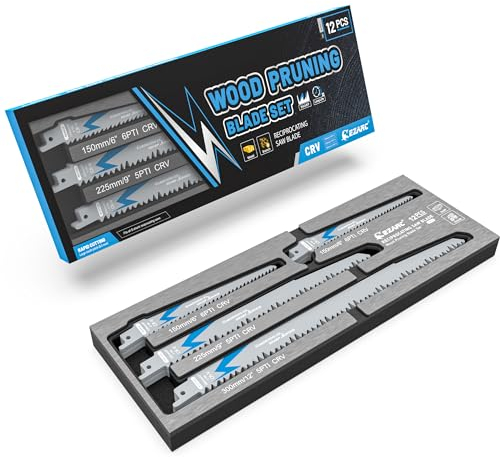 EZARC Ensemble de 12 lames de scie alternative pour l'élagage des arbres, coupe du bois humide avec boîte de rangement, durable et tranchant