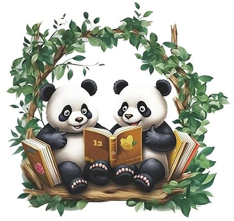 COVPAW Wandtattoo Panda Bücher lesen Wandaufkleber Kinderzimmer gute FreundInnen Flur Küche Wandsticker Schaukel Wanddeko Babyzimmer Wohnzimmer Kindergarten Jungezimmer Mädchenzimmer (2 Pandas)