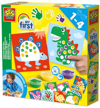 SES Creative – MY FIRST - Set de Pintura de Dedos con Dinosaurios | Juego Creativo Infantil Seguro y Lavable (S14442)