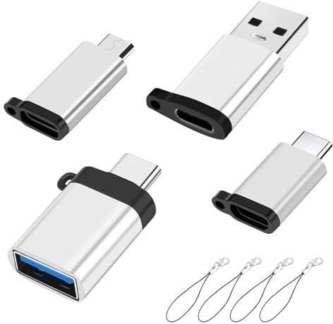 Adaptateur USB C (4 pcs), Type-C mâle vers Micro femelle, Micro mâle vers Type-C femelle, USB3.0 mâle vers Type-C femelle, Type-C mâle vers USB3.0 femelle, avec dragonne, compatible avec Smartphones