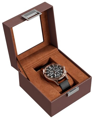 ProCase Watch Box for Men, Single Watch Display Case Mens Watch Box Organizer, Watch Cases for Men Watch Storage, Watch Holder Organizer with Glass Lid -1 Slot, Espresso
