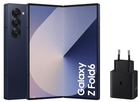 Samsung Galaxy Z Fold6 256 GB + Cargador - Teléfono Móvil con IA, Smartphone Android Libre, Cámara 50 MP, Pantalla Grande, Batería de Larga Duración, Azul Oscuro (Versión Española)