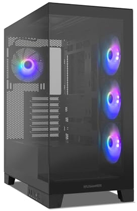 NOX Xtreme Products Hummer Glock Black - Semitorre ATX | M-ATX | ITX, Cristal Templado panorámico Frameless, Espacio 10 Ventiladores, 4X Ventiladores 120mm preinstalados, USB-C y USB 3.0, Color Negro