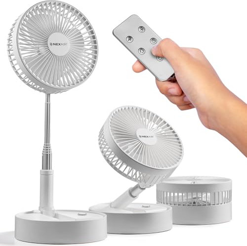 NEXAIR 8 Foldable Fan, Oscillating 4 Speed Portable Fan Adjustable Height 14”–40, Remote Controlled folding Fan with 10,000mAh Rechargeable Battery, Quiet Floor Fan For Bedroom, Great Fan For Travel