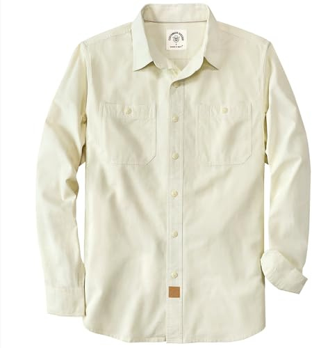 Dubinik® Chambray skjorta män bomull långärmade skjortor med knappar för män, Grädde, XL
