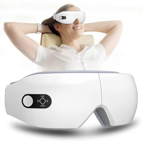 CISSIYOG Augenmassagegerät, Augenmassagegerät mit Wärme, Kabelloses wiederaufladbares Augenmassagegerät mit Bluetooth-Musik und Vibration für Entspannung, Augenbelastung und trockene Augen, verbessern