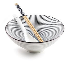 IBILI - Set para Ramen Hakata, Cuenco + Cuchara + 2 Palillos, Porcelana