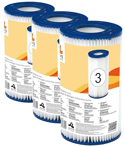 Jilong Avenli Cartucho de filtros para Piscina III, Ø 106 x 203 mm, Ø Interior 52 mm, Dispositivo de filtros para Bombas de Piscina, SPA (Paquete de 3)