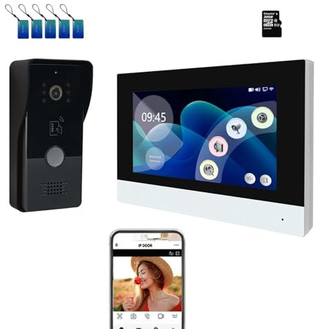 WiFi Video Doorbell Camera,Wired Video Intercom System, 7 Inches Monitor,HD Smart Video Door Bell with Camera,PIR Motion Detection Night Vision 2-Way Audio Support SD Card (2 Wired)