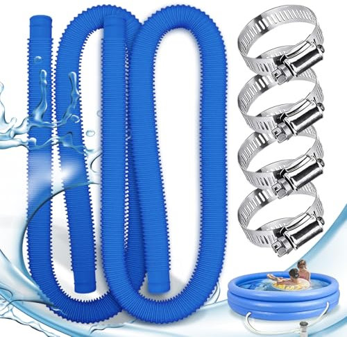 Tubo per Piscina 32mm Con 4 Clip in Metallo, 59x1.25 inch - Set 2 Pezzi per Spa, Pompa e Accessori (Blu)