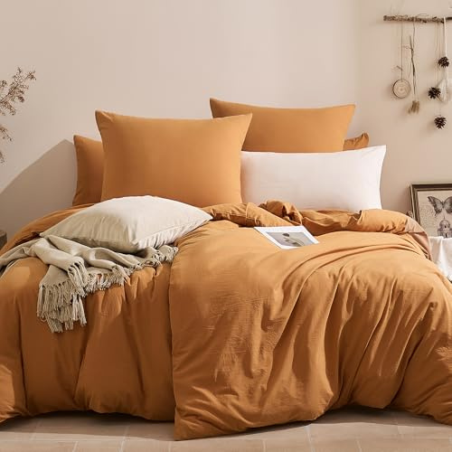JELLYMONI Bettwäsche 220x240 Baumwolle Bettwäsche-Sets Orange Oeko-Tex 100% Gewaschene Baumwolle Bettbezug mit Reißverschluss und 2 Kissenbezüge 80X80 mit Umschlag Weich 3-Teilig