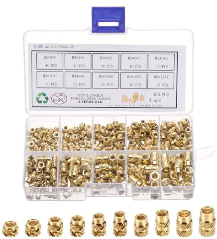 QUARKZMAN 305 Stück M3 M4 M5 Gewindeeinsatz Einpressmutter Messing Gewindemutter Einschmelzgewinde Rändelmutter Threaded Inserts für 3D Druck Kunststoffschale
