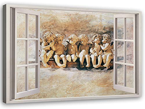 Feeby Leinwand Bilder - Fensterblick Engel Vintage - Vlies 30x20 cm - Deko Wohnzimmer - Wandbilder Schlafzimmer - Deko Aesthetic - Wand Deko - Leinwand Groß - Deko Zimmer - Leinwandbilder XXL