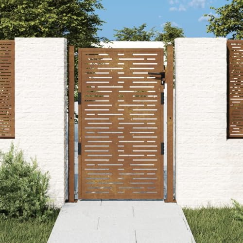 Hoodmeel Cancello Giardino Esterno, Cancelli in Ferro, Cancelletto Giardino, Cancelletto Pedonale, Cancello Giardino105x155 cm Acciaio Corten Design Quadrato