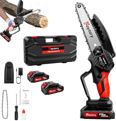 Mini Chainsaw Cordless 6-Inch Handheld Small Chain Saw with 2X Battery & Charger, 21V Battery Powered Portable Electric Mini Chainsaw w/Safety Lock for Courtyard Garden Household Tree Branch Trimming