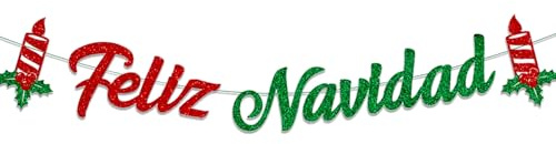 MFUOE Cartel de Feliz Navidad, cartulina con purpurina española roja y verde, divertida decoración de fiesta de invierno para fiestas de festivales