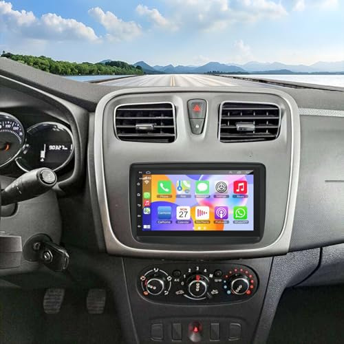 4+64G Car Stereo Radio for Renault Dacia Duster Sandero Logan Carplay WiFi | Double Din Android Wireless Carplay Android Auto Support Bluetooth/GPS/WiFi/Backup Camera/SWC/FM/Mirror Link/IPS Touch Screen