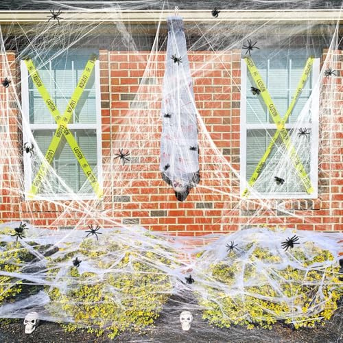 KATISHYRO Halloween Deko Spinnennetz Set,100g Dehnbare Spinnennetze und 40 Künstliche Spinnen,Realistisch Partyzubehör für Outdoor Garten Innen Horror Party Hängende Gruselig Deko