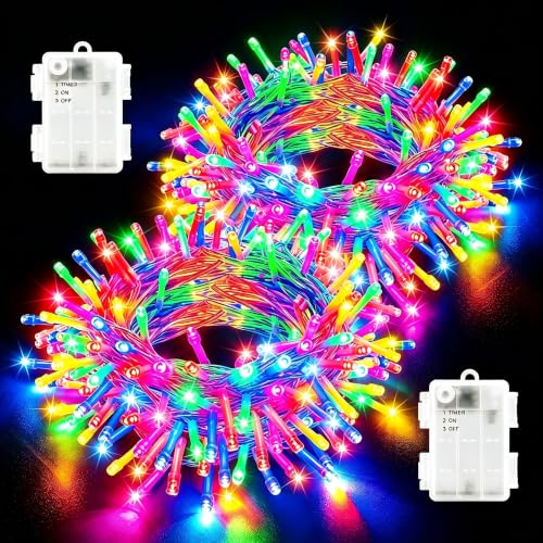 cshare Lichterkette Batterie Outdoor, Insgesamt 10M 100er LED Lichterketten mit Timer IP65 Wasserdicht für Weihnachtsbaum Schlafzimmer Garten Innen Außen Dekorationen, Mehrfarbig