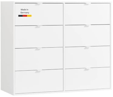 mokebo Kommode 'Die Stilvolle' (110x95x40 cm) Made in Germany, Highboard, Anrichte, Sideboard, Nachttisch, Schubladenschrank für Schlafzimmer, Flur & Kinderzimmer mit 8 Schubladen aus Holz in Weiß