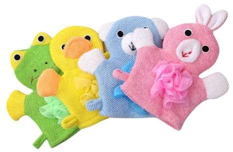 Homoyoyo 4 Pièces de Garçon Fille Exfoliants Doux pour Bain Toilette sans Rayure Lot pour Nettoyage Corporel Quotidien