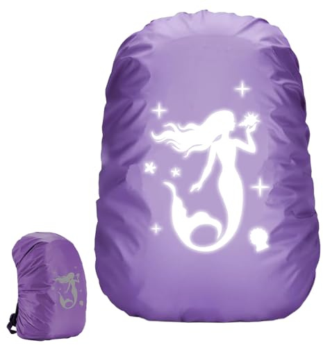 Henjunu Schulranzen Regenschutz,35L Regenschutz Schulranzen,Regenhülle Rucksack,Rucksack Überzug Reflektierend,Regenhülle Rucksäcke Step by Step,Ranzen Überzug Reflektierend (Lila Meerjungfrau)