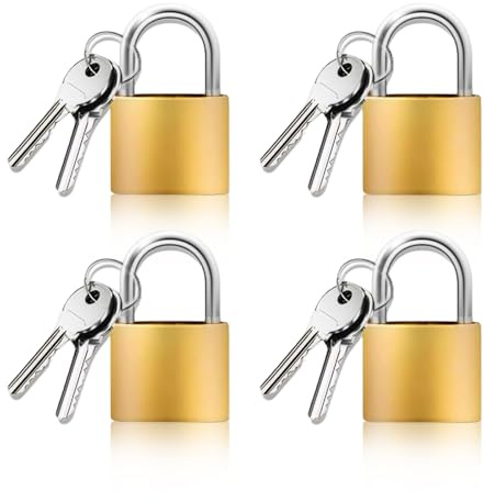 4 Pack Small Padlock, Padlocks with Keys, Small Metal Luggage Padlock, Solid Brass Locks for Jewelry Box, Diary, Suitcase Lock, Classroom - Mini Indoor Outdoor Locks