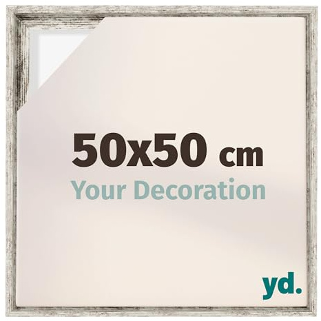 yd. Your Decoration - Cornice a cassetta per tela 50x50 - Bianco Vintage - Compatibile con telaio - MDF - Lyon