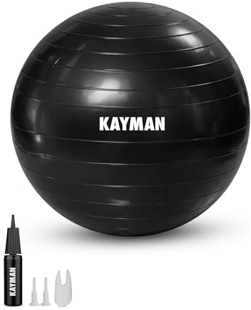 KAYMAN Exercise Ball - Anti-Burst System, Non-Slip Rings, Durable Material, Easy to Inflate, Perfect for Yoga, Pilates, Fitness, Balance Training, Gym, and Home Workouts