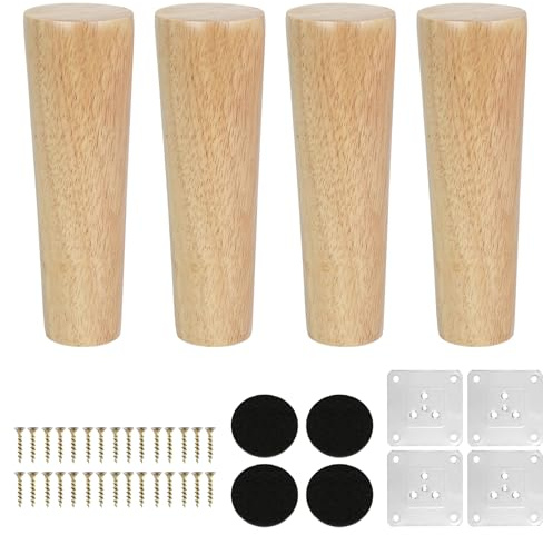 Slwnrc 4 Pezzi 15cm Piedini per Mobili in Legno Massello Rovere Gambe per Mobili Coniche Piedi per Mobili con Piastra di Montaggio e Viti per Divano, Tavolo, Letto, Armadio, Mobile TV