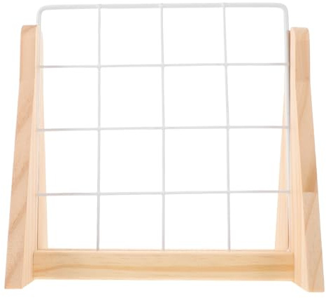 CLISPEED Rejilla de Alambre con Base de Madera Maciza, Expositor Compacto para Joyería y Fotos, Organizador Versátil para Decoración y Exhibición en Hogar y Ferias de Artesanía