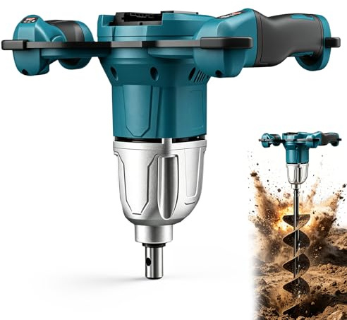 Professional Akku-Erdbohrer Kompatibel mit Makita18V Batterie, Elektrischer Erdlochbohrer Pfahlbohrer mit 2 Griffen, Bürstenloser Motor für Gartenbau/Pfahlsetzung, Mörtelrührer,ohne Boor(ohne Akku)