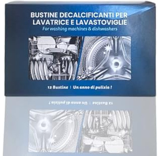 DL SERVICE Descalcificador para lavadora y lavavajillas, universal, doble uso, desinfectante en polvo para electrodomésticos, 12 bolsitas de 50 g, limpieza profunda de cal
