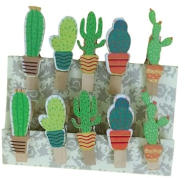 Mollette Legno Cactus Grandi, 10 Pezzi Clip Forti per Foto e Decorazioni | Appendere Immagini, Quadri e Opere d'Arte, Struttura Robusta e Resistente, Design Carino
