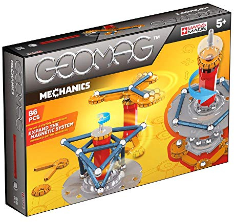 GEOMAG - MECHANICS 86 Teile - Magnetische Konstruktionsspiele für Kinder ab 5 Jahren - Bausteine mit 24 Kugeln, 29 Stäben, 13 Scheiben - Magnetische Bausteine - Hergestellt in der Schweiz