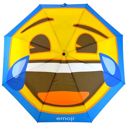Emoji Regenschirm für Erwachsene, Unisex, automatisch öffnen und schließen, kompakt, Blau