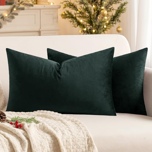 MIULEE 2er Set Kissenbezug Kissenhülle Dekorative Dekokissen Sofakissen Quadrat Wurfkissenbezug mit Verstecktem Reißverschluss Sofa Schlafzimmer 12x20 Zoll 30x50 cm Dunkelgrün