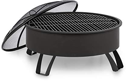 Blumfeldt 2-en-1 Brasero - Ø 75 cm Grill, Pare-étincelles Amovible, Ø 68 cm Grille de Barbecue, FireView Concept, Acier thermolaqué, tisonnier et Grille Inclus, Style : Oreos, Noir
