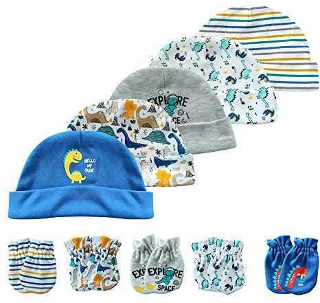 Chamie Baby-Mütze und Fäustlinge, Set für Neugeborene,Mützen und Fäustlinge, für Babys, Jungen und Mädchen, 0–6 Monate, 100% Baumwolle