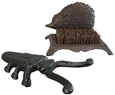 Cast Iron Hedgehog Boot Brush Shoe Scraper & Beetle Boot Jack