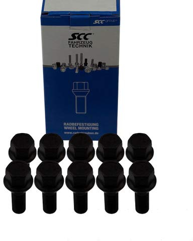 SCC Fahrzeugtechnik 10x Radschrauben M14x1,5 Kugelbund R14 SW 17 Radbolzen Schwarz verzinkt Längenauswahl Größe 55 mm