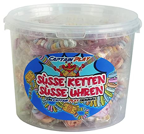 CAPTAIN PLAY Retro Süßigkeiten Box mit Süße Uhren und Süße Ketten Mix, 50 Stück in Einzelverpackung, 1er Pack (1 x 762g)