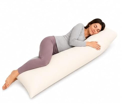 Haani Antiallergenic Hollow Fibre Filled Bolster Pillow With Free Pillow Case (CREAM, 4.6FT)