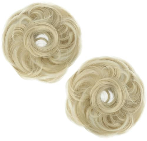 CAISHA 2 Stücke Scrucnhie Haarteil Haargummi Hochsteckfrisuren Brautfrisuren Unordentlich Dutt Hitzbeständig Kunstfaser DM17cm Hellblond Mix G17B