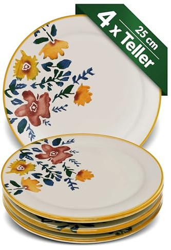 Lashuma Lot de 4 assiettes plates multicolores pour fête des fleurs, grandes assiettes de service rondes de 25 cm de diamètre