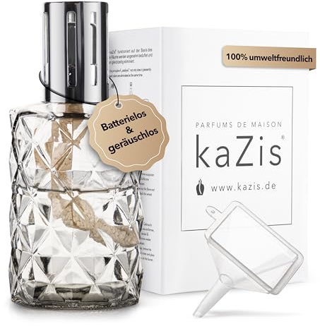 KAZIS® I Lámpara catalítica I Lámpara aromática I Cristal I XXL I 400 ml Contenido I Gris rombos
