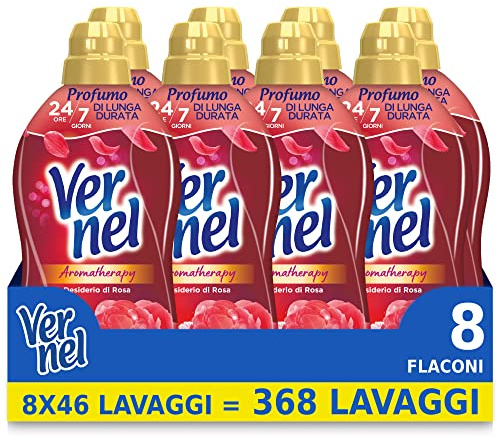 Vernel Aromatherapy désir de rose, adoucissant machine à laver concentré, sensation de parfum comme fraîchement lavé, 8 x 46 lavages, total 368 lavages