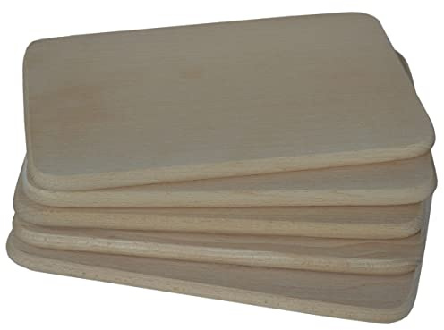 5er Set Frühstücksbrettchen Holz natur Buche massiv, Schneidebrett Essbrettchen Frühstücksbrett - 22x15x1cm
