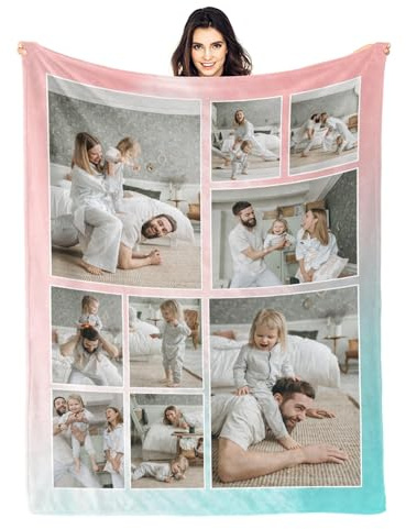 LZXSXZ Personalisierte Decke mit Foto, Worten Bild Collage Individuelle Decken, Personalisierte Flanelldecke Geschenk, Fotodecke Mit Eigenem Foto Für Freunde Familie Geburtstag Weihnachten